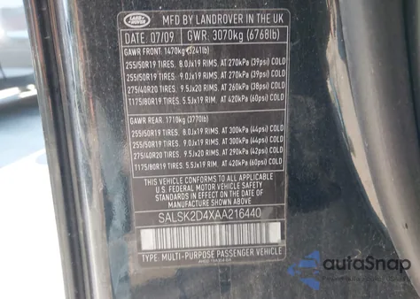 2010 Land Rover Range Rover Sport Hse from USA, damaged, VIN SALSK2D4XAA216440